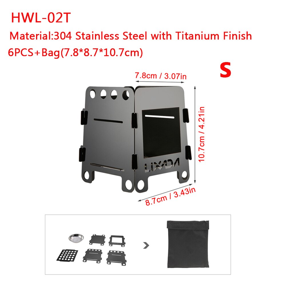 Lixada Portable Titanium Lightweight Folding Wood Stove Pocket Stove Outdoor Cooking Backpacking Camping Stove set accessories: Stove-5