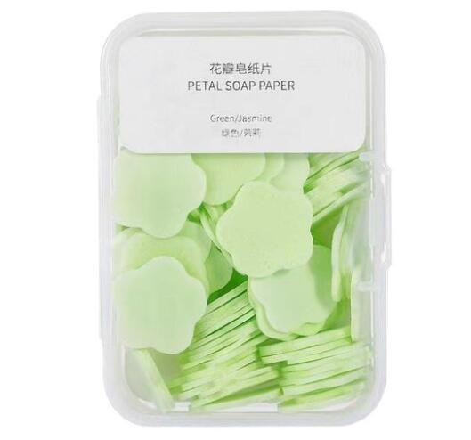 100Stck/Kasten Einweg Nette Mini Blume bilden Papier Seife mit Kasten Hand-waschen Seife Papier Flocken Tragbare händewaschen Seife: Grün