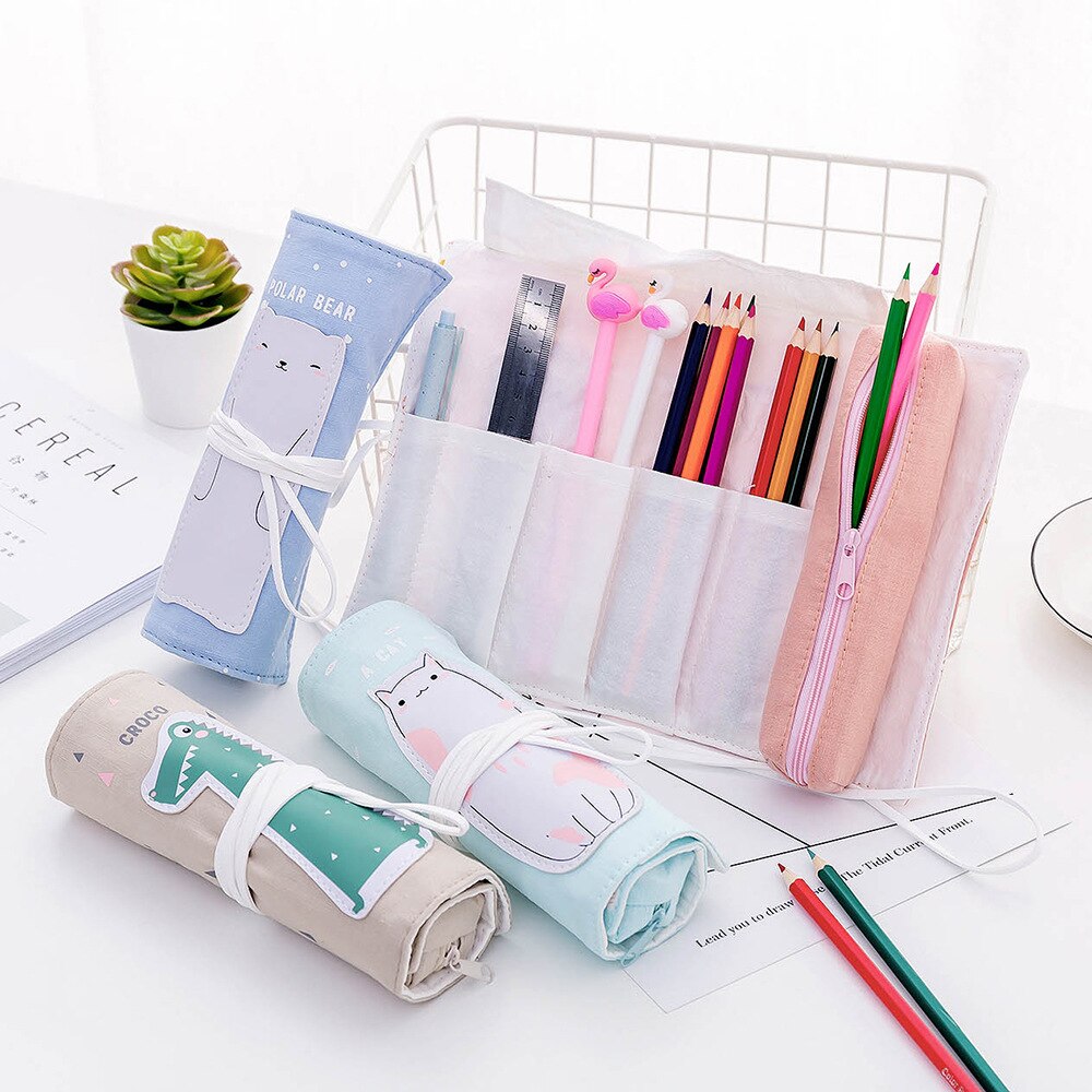Estuche de lápices de unicornio para niñas, niños, lápices escolares enrolladas, bolsa de lápices, pluma portátil, caja de suministros para la escuela, Material Escolar