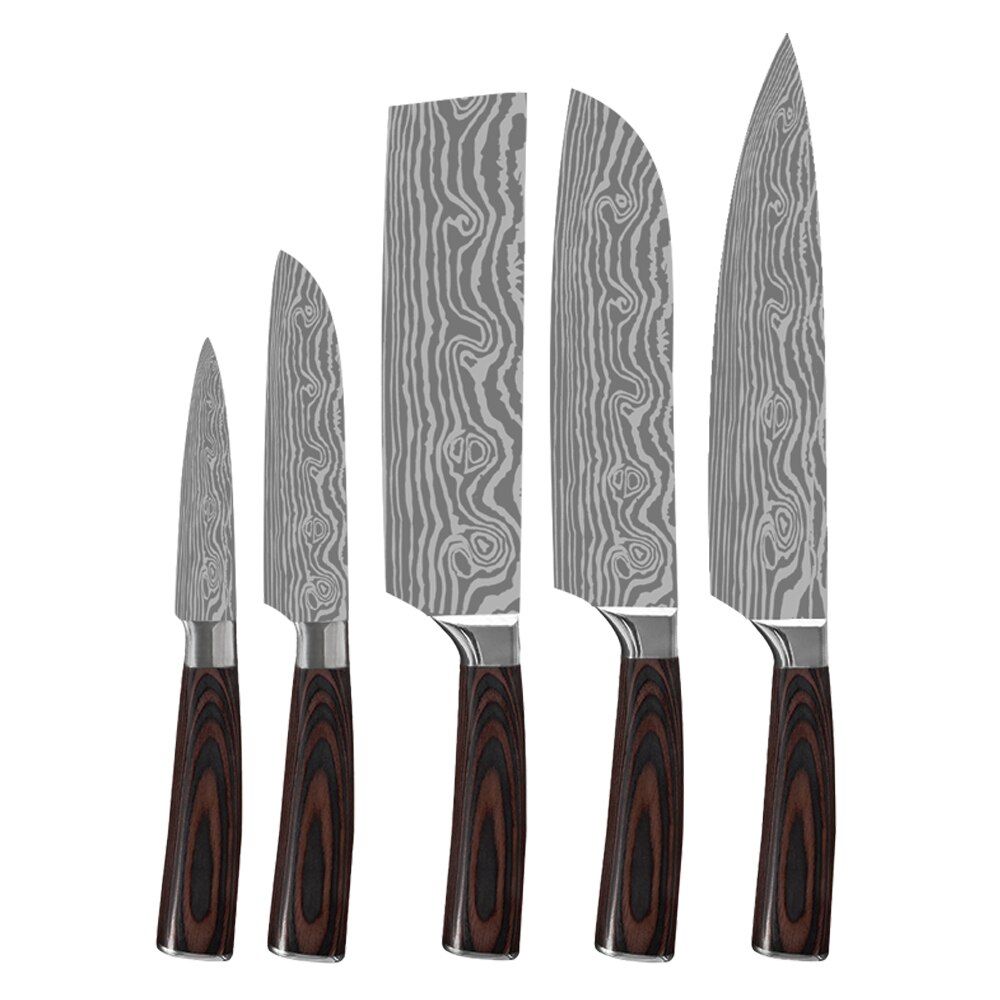 Keukenmessen Set Koksmes High Carbon Rvs Santoku Mes Sharp Hakmes Vleesmes Beste Keuze Voor Keuken: F 5pcs set