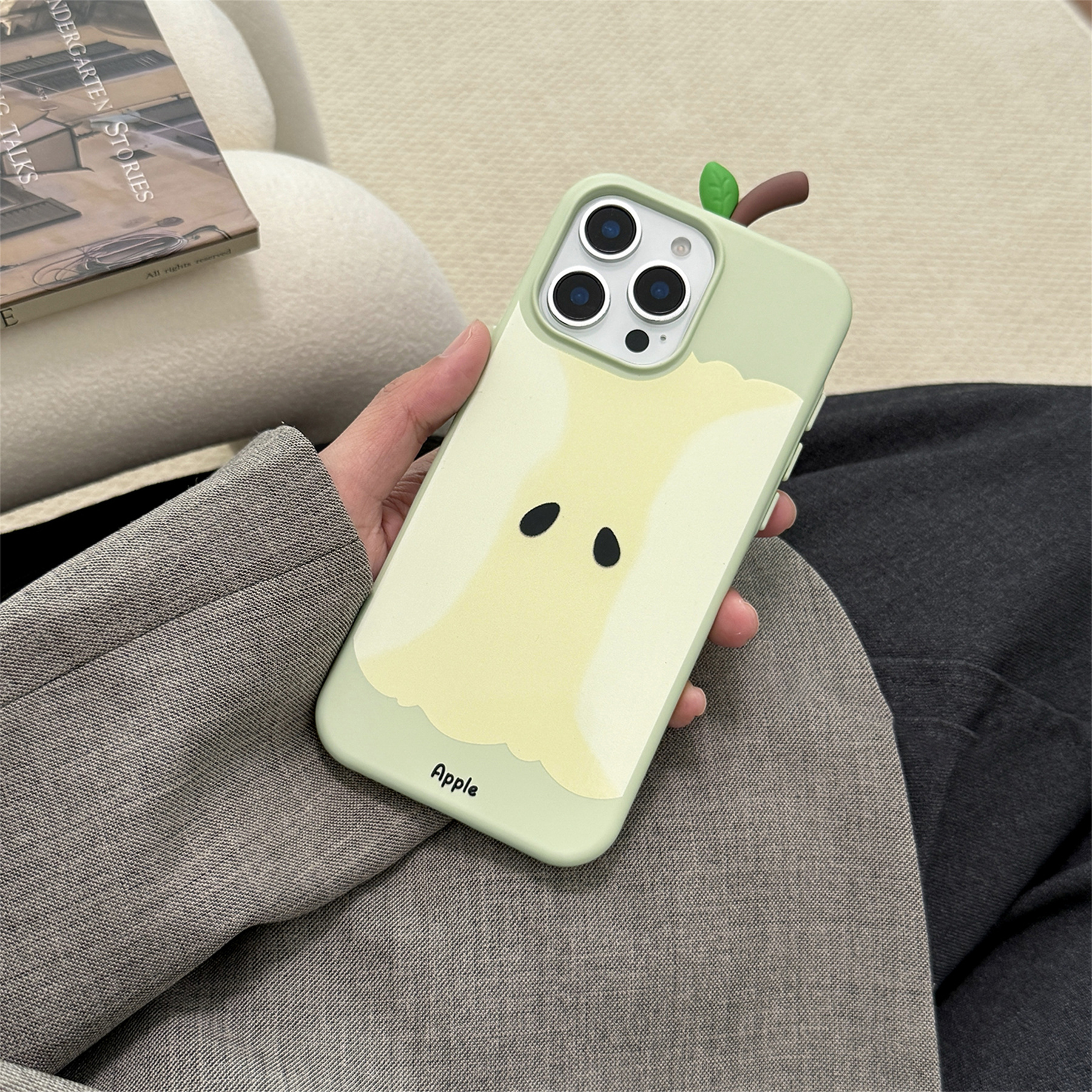 Ins Korean Simple Cute Funny Green Apple Core 3D Handle Phone Case For iPhone 16 15 14 13 12 Pro Max 15 14 16 13 Pro Back Cover: Iphone 13 Pro