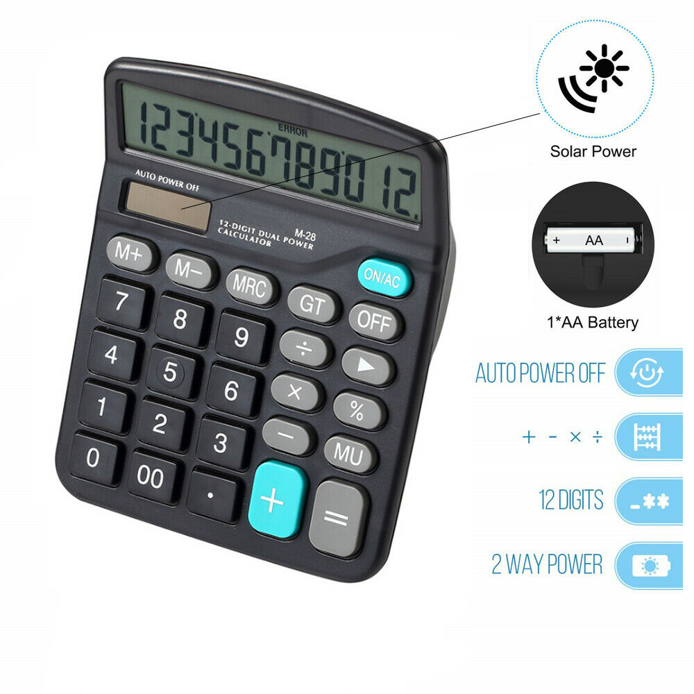 Solar Battery Desktop Calculator Basic 12-Digit Large Display Office Business Wide Keyboard 100% Brand And