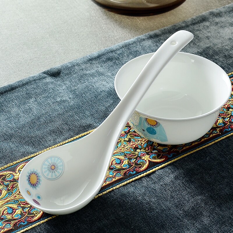 Cuchara de sopa de hueso fino de china, cuchara de cerámica mango largo, cuchara de cocina para cocina, cucharón de sopa de cocina, utensilios de cocina para servir