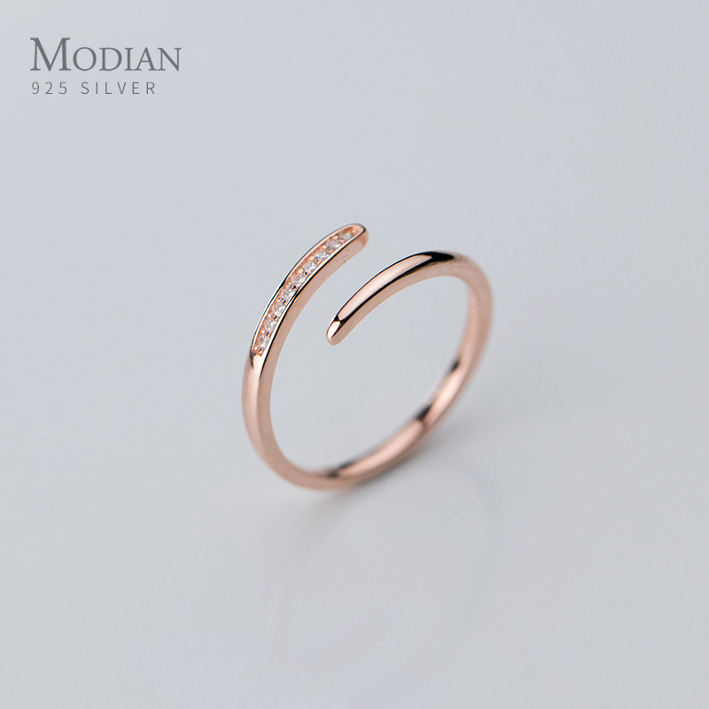 Modian Real 925 Sterling Silver Simple rose gold color Ring For Women Adjustable Rings Wedding Engagement Minimalist Jewelry