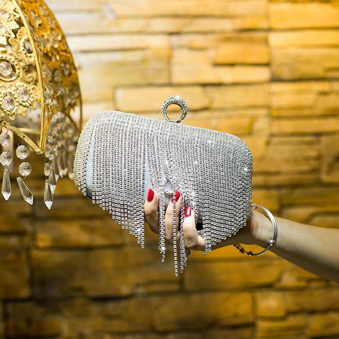 Style Clutch Crystal Women's Bag Tassel Mini Bag Banquet Bag Party Handbag Evening Bag Shoulder Cross-Body