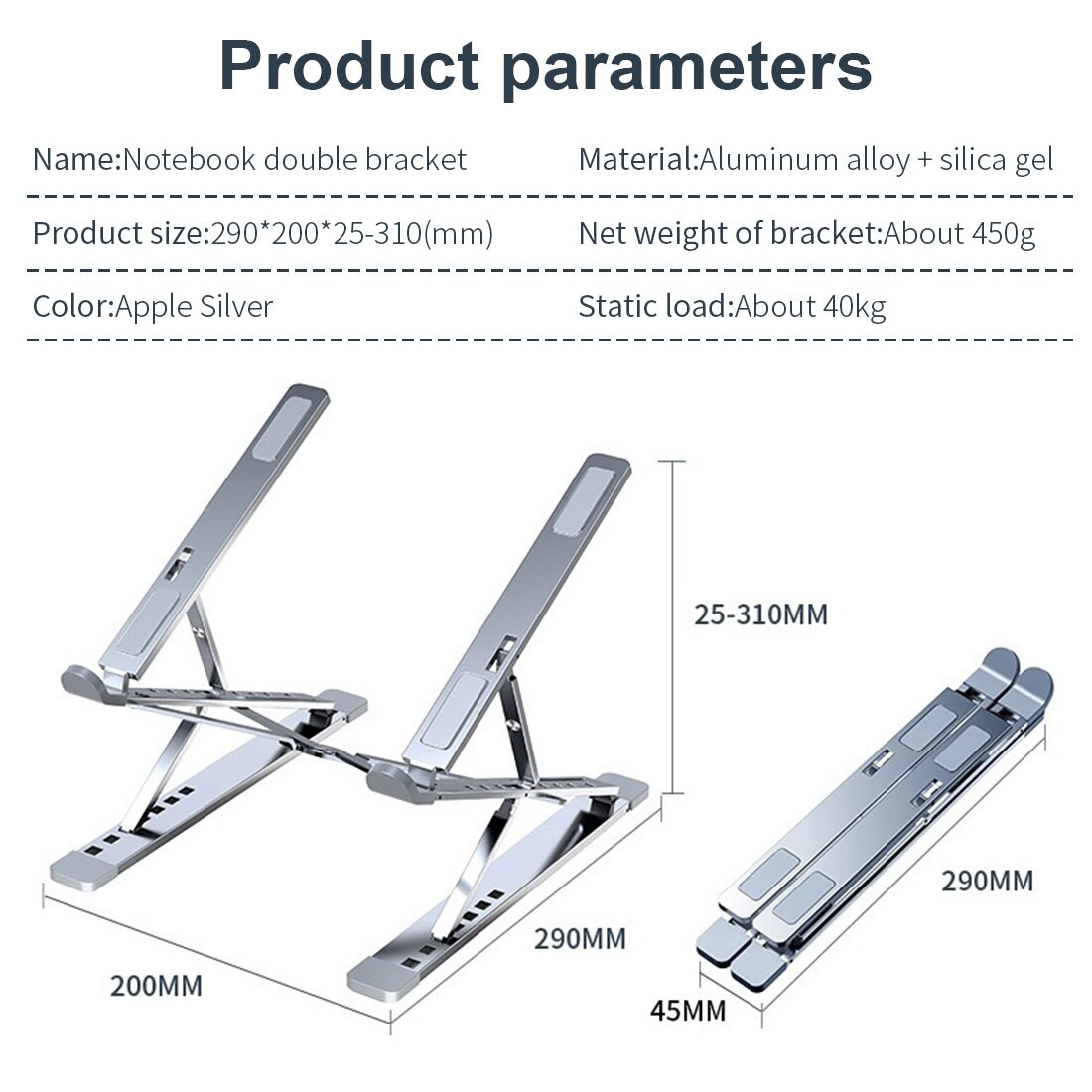 Double-Layer Laptop Stand Aluminium Laptop Houder Draagbare Monitor Stand Laptop Cooling Laptop Stand Ondersteuning Voor Macbook Pro