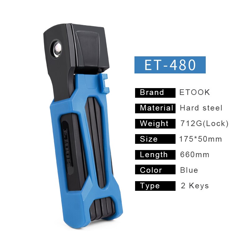 PAW bicycle lock anti-theft mountain bike lock folding lock strong security anti-theft bicycle lock heavy chain cable lock: ET-480-Blue