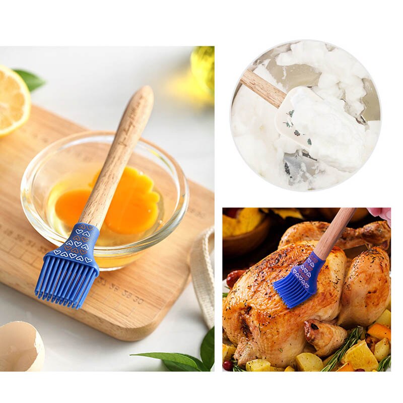 3Pcs/Set Kitchen Supplies Cookie Pastry Scraper Wooden Handle for Butter Cooking S/L Food Grade Silicone Baking Tools