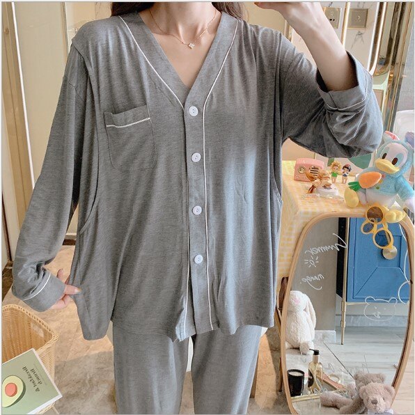 Fdfklak modal natkjole gravid pyjamas tøj til ammende mødre pyjamas moder forår efterår graviditet pyjamas