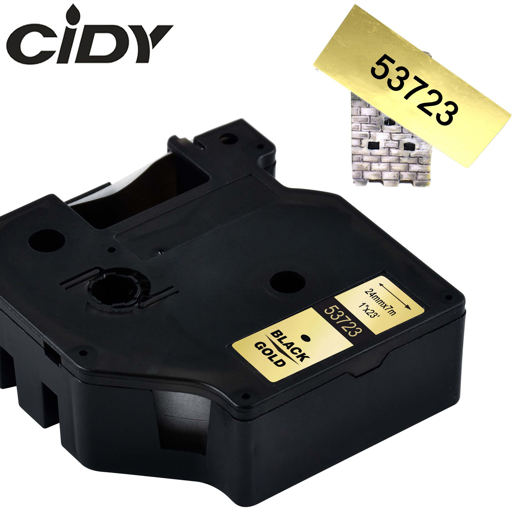 CIDY 53723 Black on gold Compatible Dymo D1 24mm Label Tape Ribbons Cassette for Dymo Label Manager 160 280 210