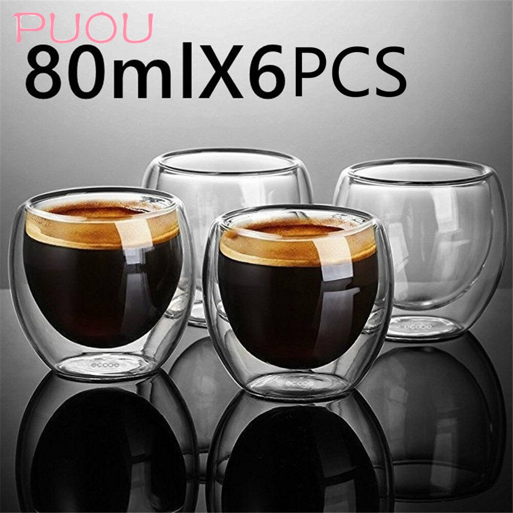 Enkelhet varmebestandig dobbelt veggskudd vinøl glass espresso kaffekopp te sett kopp 80-450ml tekopp glass