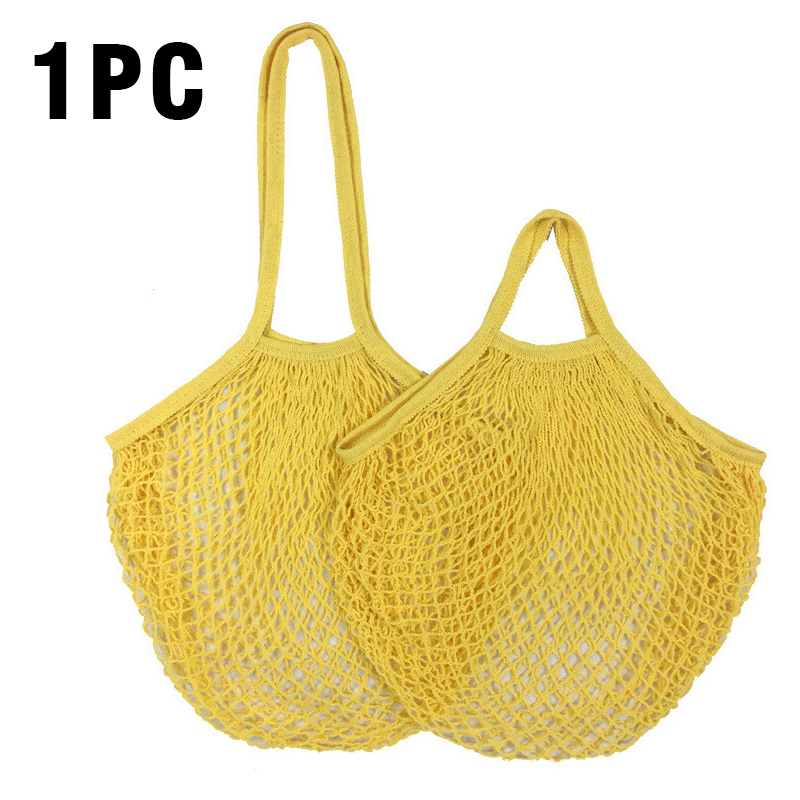 Wasbare katoenen mesh boodschappentassen Katoenen touwtassen Netto boodschappentassen Mesh tassen voor fruitopslag Herbruikbare fruit-groentezak: S / Roze