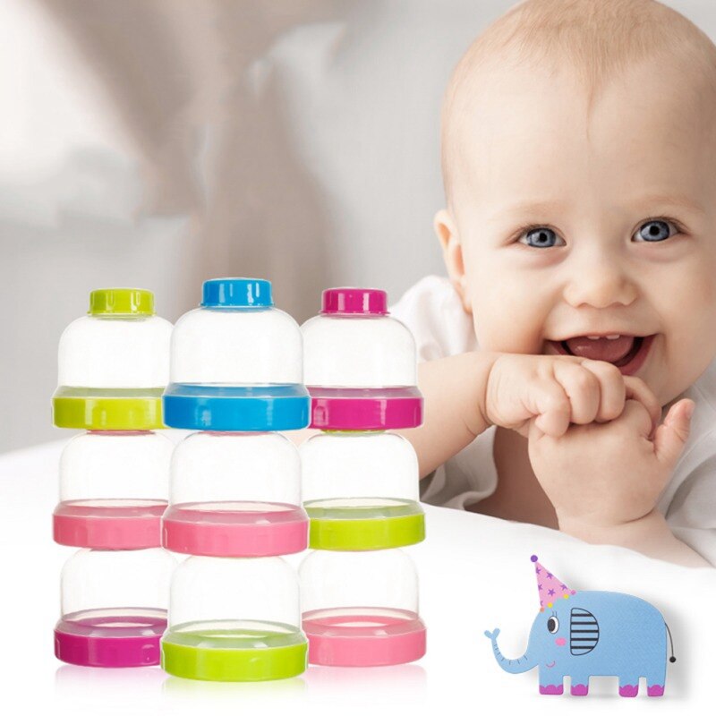 Baby bärbar mjölkpulver formel dispenser matbehållare förvaring nappflaska småbarn tre rutnät mat förvaringslåda