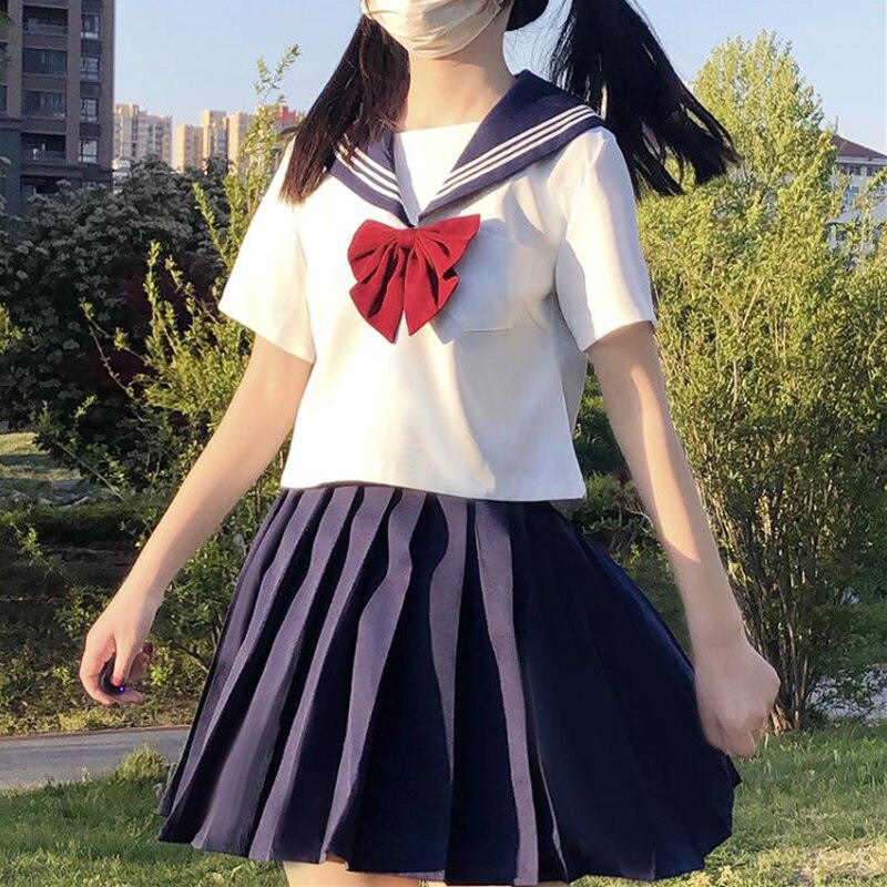 College Suit Short Sleeve Sailor Pleated Skirt JK Uniforms Female Summer japanese school girl uniform