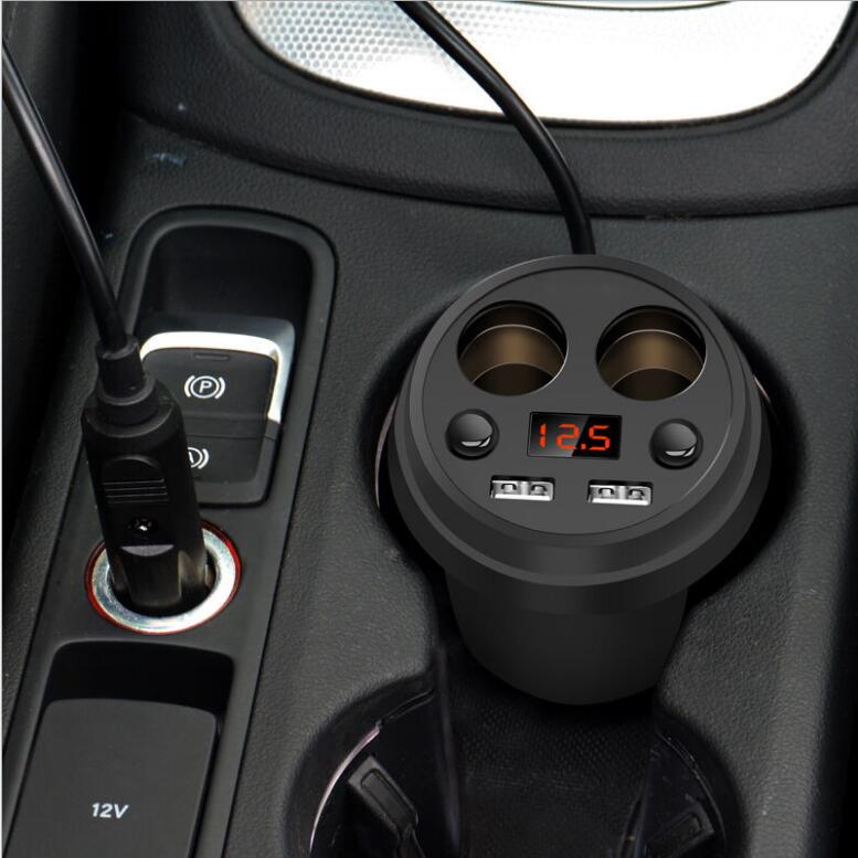 Car USB Cigarette Lighter Socket Splitter 12V-24V Power Adapter Max 5V 3.1A 2 USB Car Charger with Voltmeter LCD