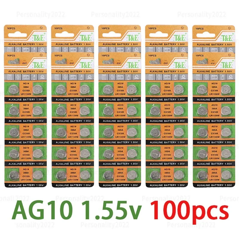 10-100 pces ag10 lr1130 baterias alcalinas sr54 389 189 sr1130 389a lr54 1.5v célula de botão para relógio de controle remoto bateria: Azul