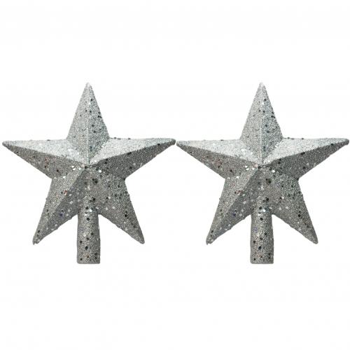 Lot de 2 décorations de sapin de noël en forme d'étoile à cinq branches à paillettes: Argent 20cm