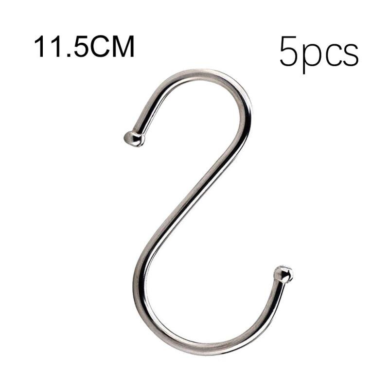5pcs S-Shaped Hooks Clothing Sundries Organizer Rails Storage-Holders Bathroom Kitchen Stainless-Steel Black Practical Multiple: 11.5cm