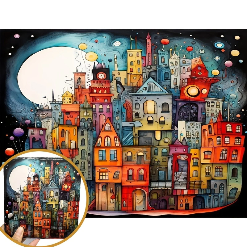 70cm*50cm 1000pcs Dream City Night Puzzle 27.56x19.69inch High Difficulty Puzzle for Adults, Office and Home Wall Decor