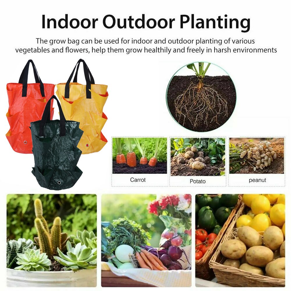 Bolsa para cultivo de fresas, contenedor multiboca de tela fuerte, bolsa para maceta colgante para plantas bonsái, suministros de jardín