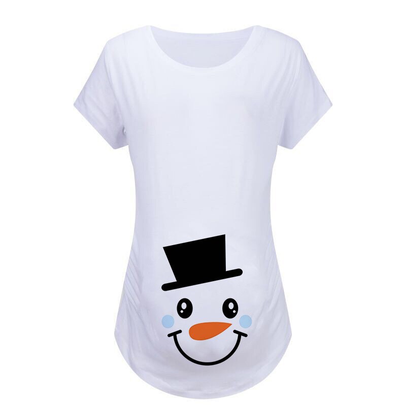 Vêtements de maternité manches courtes noël bonhomme de neige imprimer col rond grande taille grossesse chemise allaitement vêtements Ropa Embarazada: S