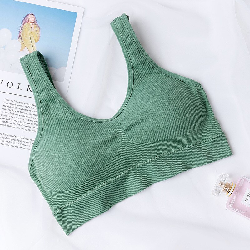 WANAYOU Breathable Non-Slip Padded Sports Bra,Gathered Seamless Girl's Fitness Bra Top,7Colors Push UpYoga Gym Bra for Women: Green / Suit for 53kg-65kg