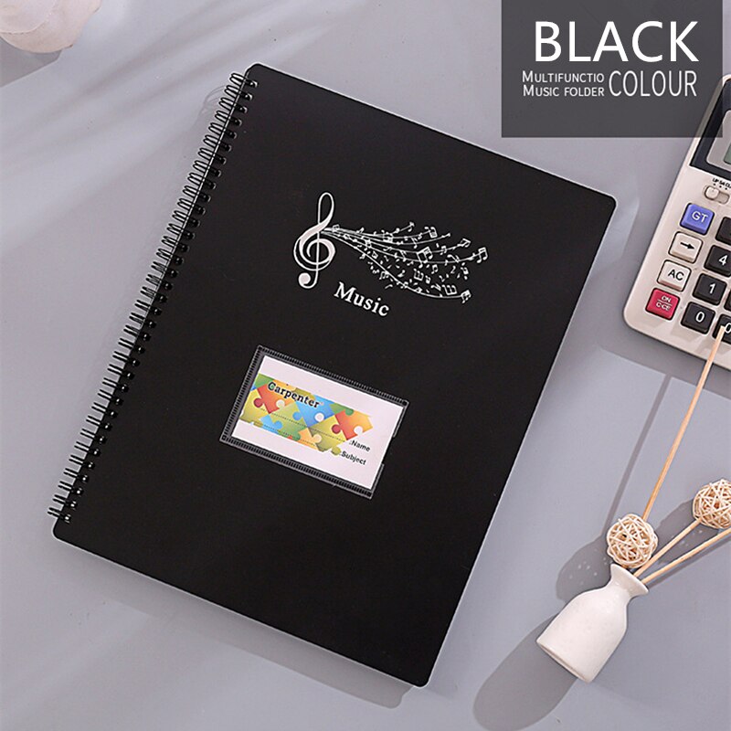 40/60 Pages Multi-functional A4 Sheet Music Score Coil Folder Practice Piano Paper File Storage Book: Black 40 pages