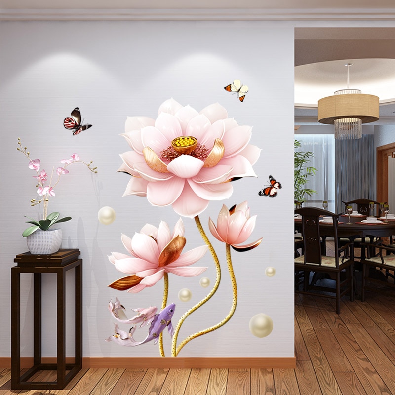 3D Flower Vinyl Wall Stickers Living Room Home Decor Bathroom Bedroom teenager Room Decoration Aesthetic Wallpaper