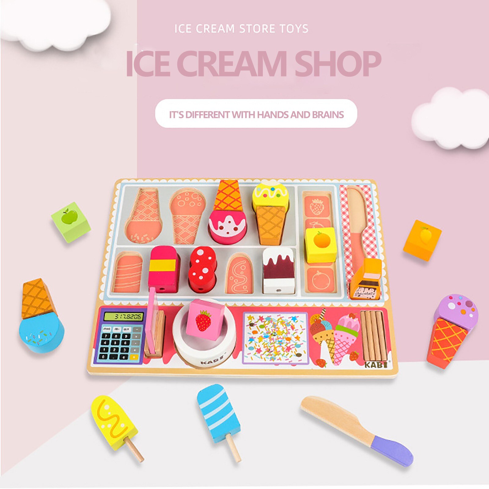1PC Holz kinder Pretend Spiel Spielzeug Simulation Ice Cream Shop Spielzeug Kassierer Kassierer Spiel Haus kinder Pädagogisches spielzeug