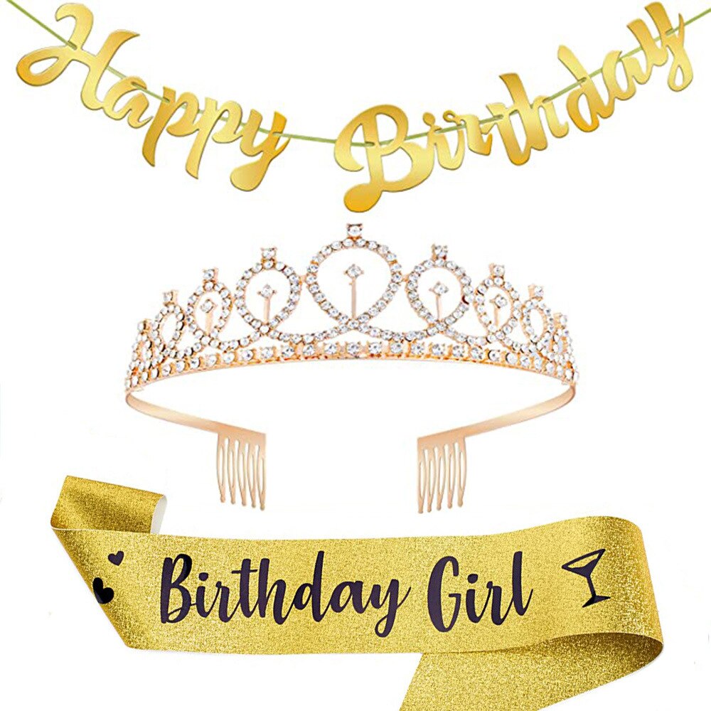 Geburtstag Mädchen Schulter Gurt Krone Banner 3 stücke Gesetzt Glücklich Geburtstag Party Dekor freundlicher Mädchen jubeln Geburtstag Mädchen Gefälligkeiten: Olive