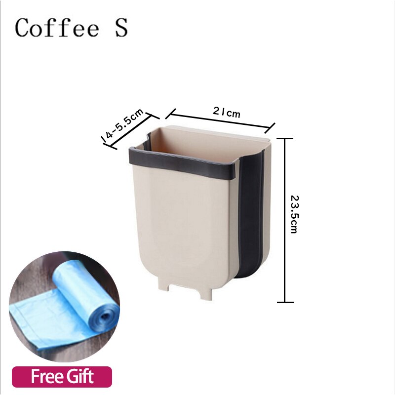 Folding Waste Bins 9L Wall Mounted Kitchen Garbage Can Hangable Kitchen Door Back Cabinet Trash Can Car Waste Storage Bucket: Coffee S