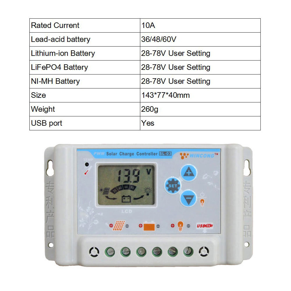 Solar Panel Charge Controller 10A 20A 30A 12V 24V 36V 48V 60V LI-ION NI-MH LiFePO4 Battery: SL03-4810A
