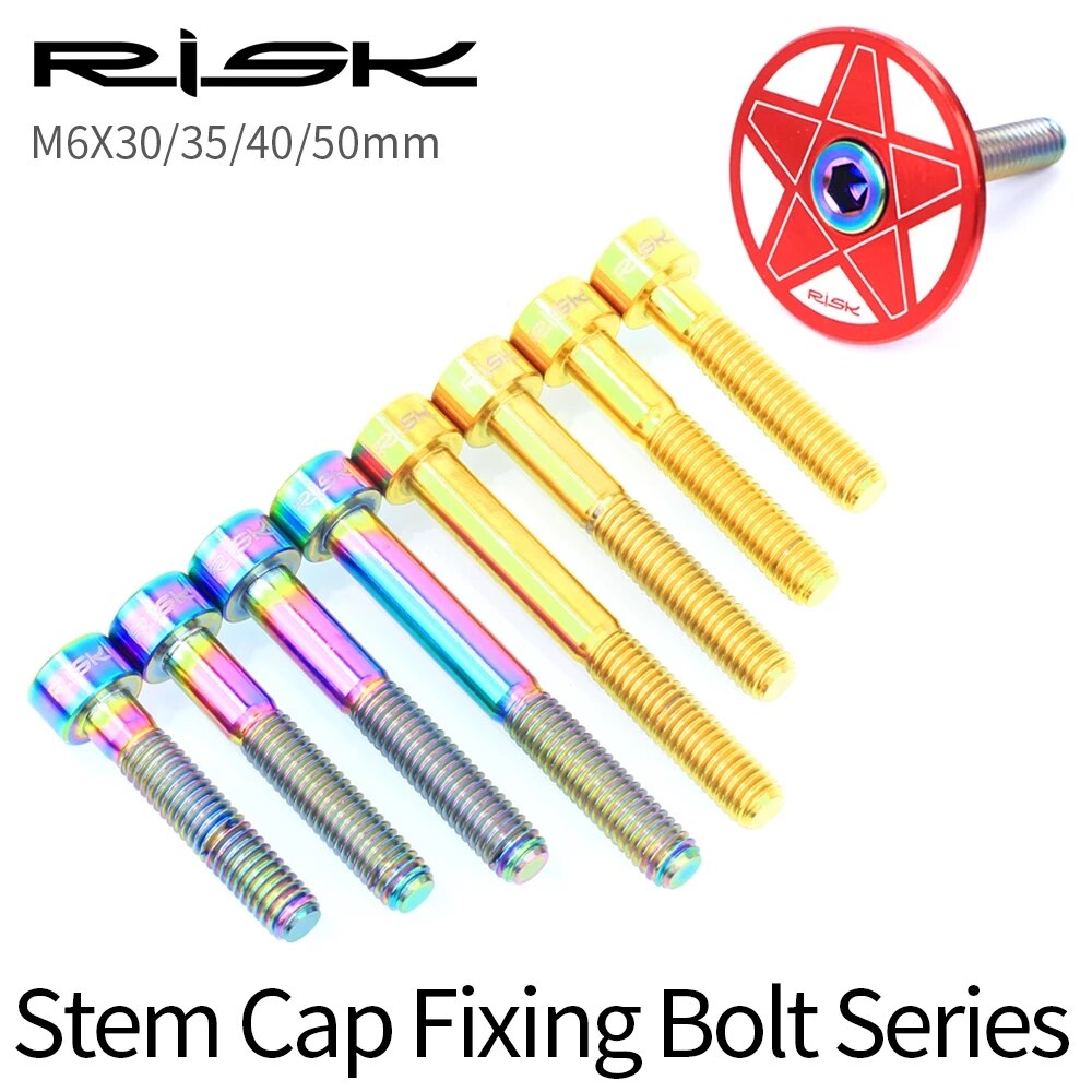 RISK Titanium Bolts M6 x 30 35 40 50mm Allen Key MTB Road Bike Taper Head Screw Bicycle Headset Cap Fixing Bolts Rainbow Gold