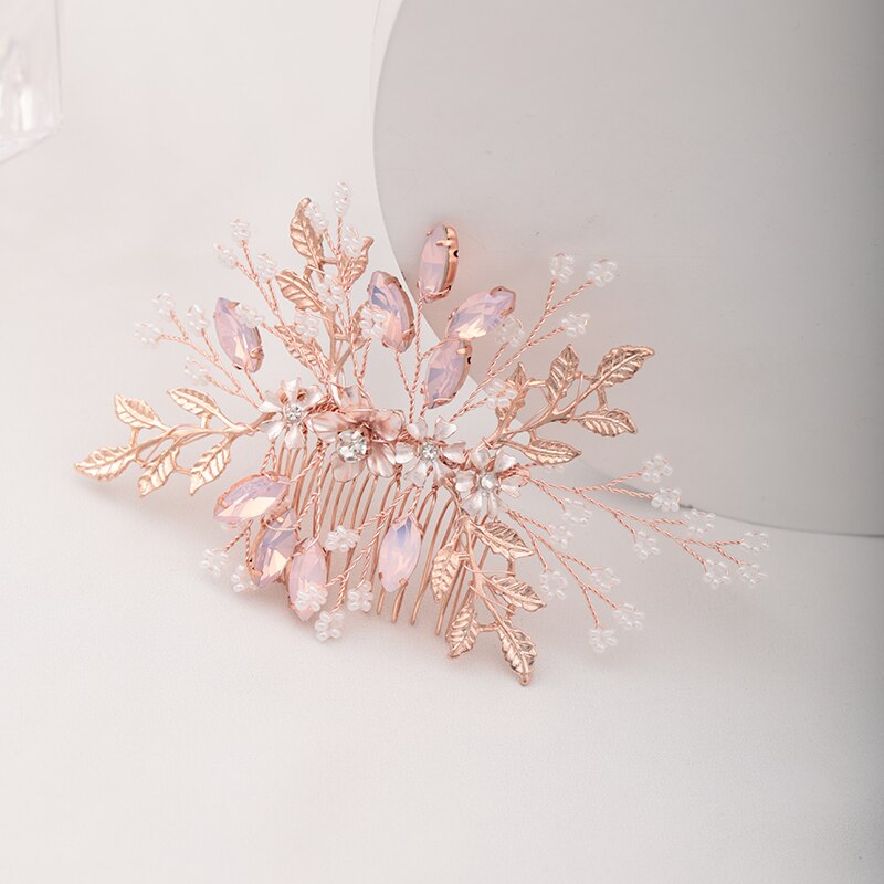 Rose Gold Wedding Hair Accessories Ladies Hair Comb Rhinestone Flower Headdress Bride Hairpin Handmade Prom Tiara Accessories