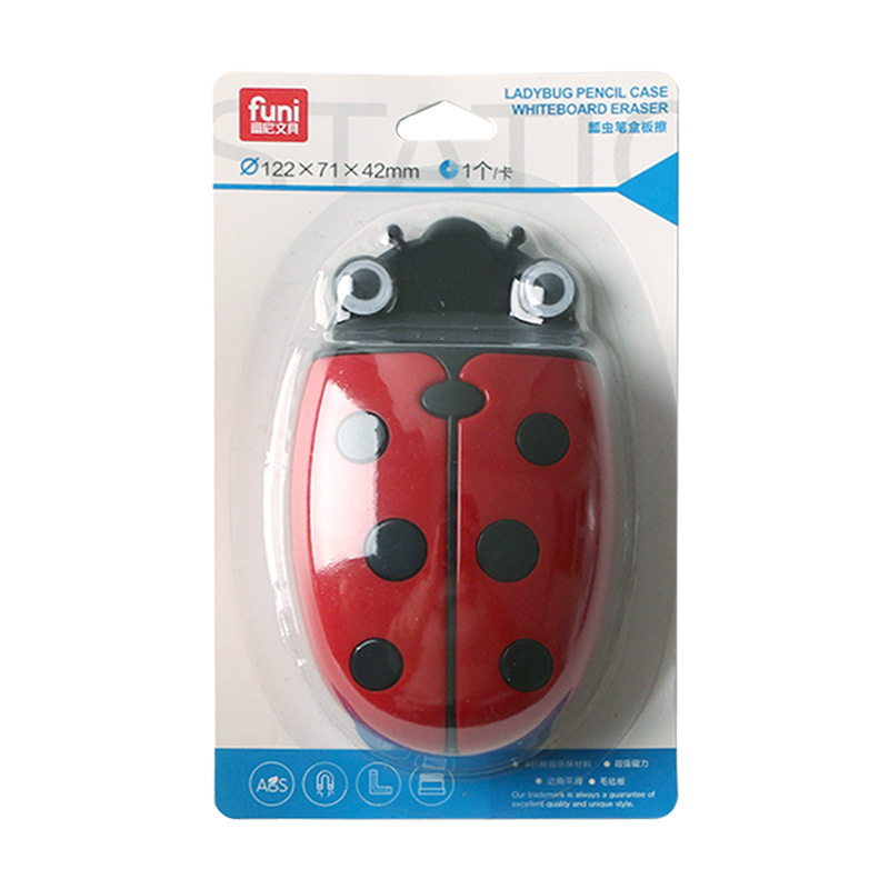 Ladybug Magnetic Pencil Case Board Eraser Storage Box Dual Purpose Eraser Whiteboard Pen Organizer Cartoon Refrigerator Magnet