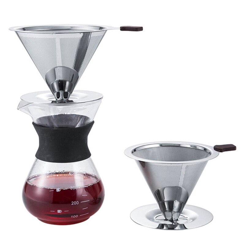 Reusable Coffee Filter Stainless Steel Cone Coffee Filter Baskets Mesh Strainer Pour Over Coffee Dripper With Stand Holder