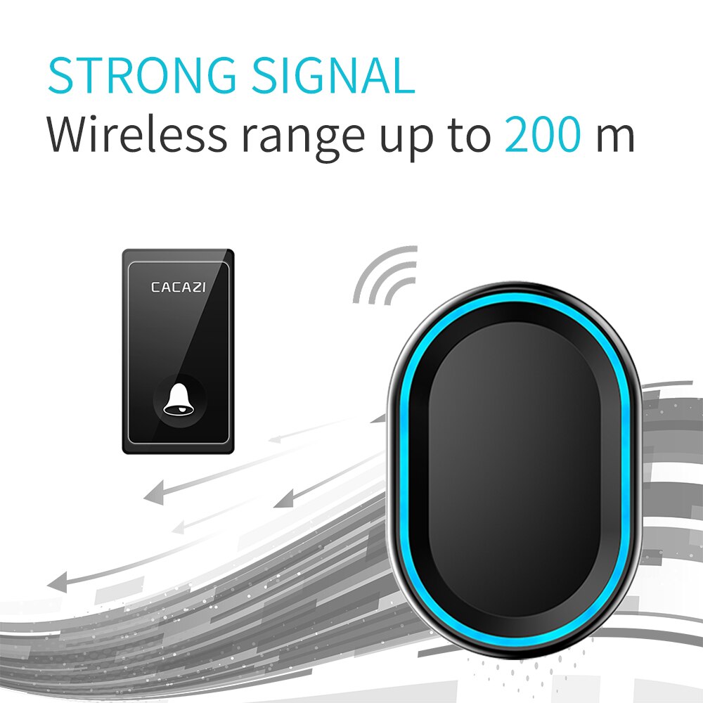 CACAZI – sonnette sans fil à 58 carillons auto-alimentés, 4 niveaux, 80db, 200M, étanche, aucune batterie requise, prise US EU UK, sonnette d'appel à domicile