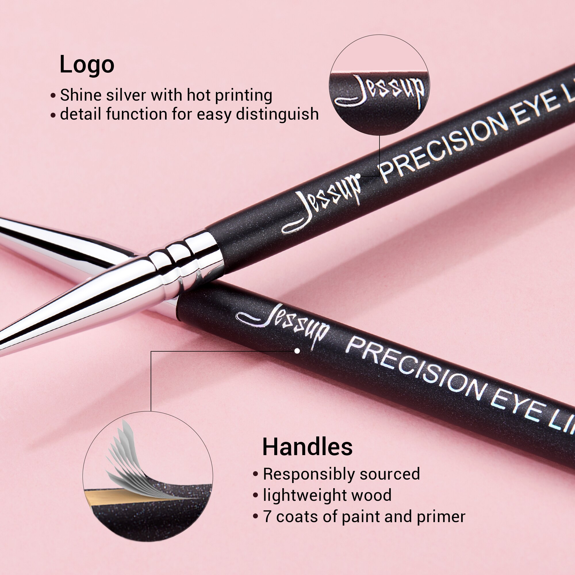 Jessup eyeliner børste sort/sølv præcisions makeup værktøjer tyndt syntetisk hår enkelte makeup børster