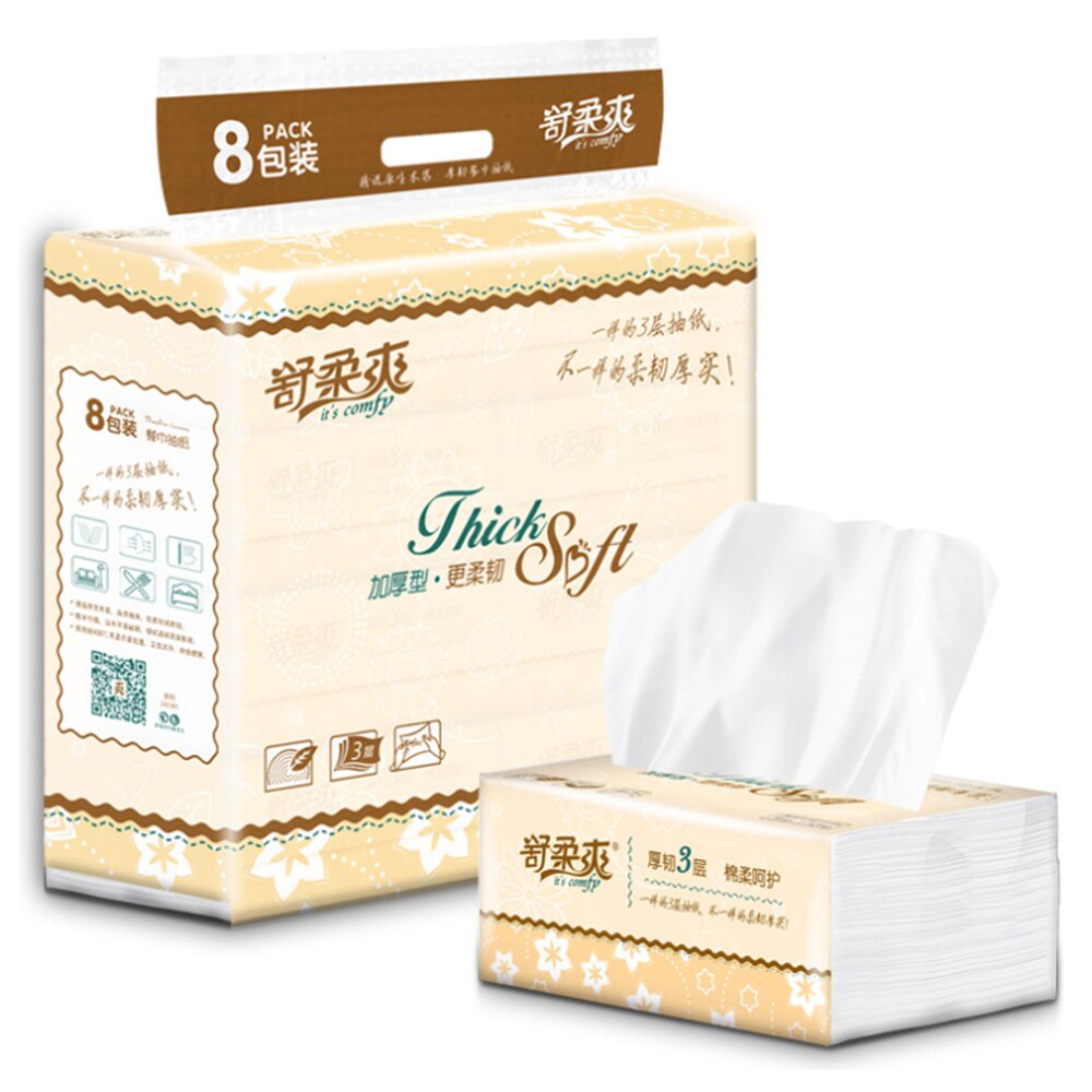 8pcs Paper Tissue 3-layers Skin-Friendly Paper Extraction Protogenesis Napkin Tissue Paper Non-Smell Home Makeup Wipes Cotton