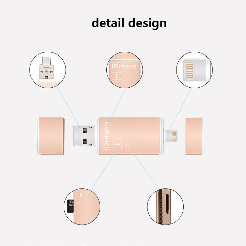 MicroSD SD TF USB2.0 MicroUSB Lightning I-Flash OTG Universal Memory Card Reader for Ipad IPhone Android Phone PC