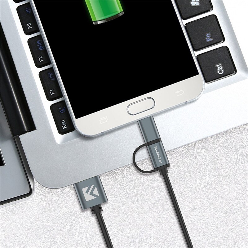 FLOVEME 2 in 1 Type C Micro USB Cable For Samsung Xiaomi Redmi Note 7 K20 Oneplus 7 Pro Retractable QC 3.0 Fast Charging Cable