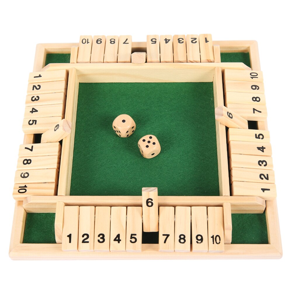 Shut The Box Dice Board Game 4 Sided 10 Number Wooden Flaps & Dices Game Set for 4 People Pub Bar Party Supplies for Families: Green