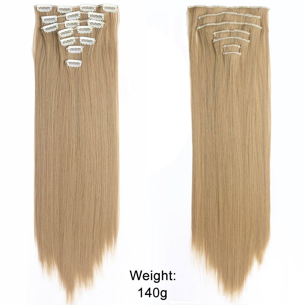 Grampo reto longo em extensões de cabelo 4 pçs/set sintético 22 ''preto marrom escuro cor mista fibra resistente ao calor