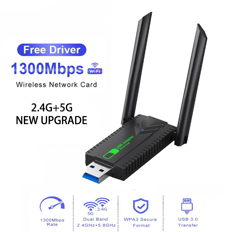 Draadloze USB WiFi-adapter voor pc - 1300 Mbps 5G Dual Band voor desktop-pc, draadloze adapter voor Windows11/10/8/7/Vista/XP