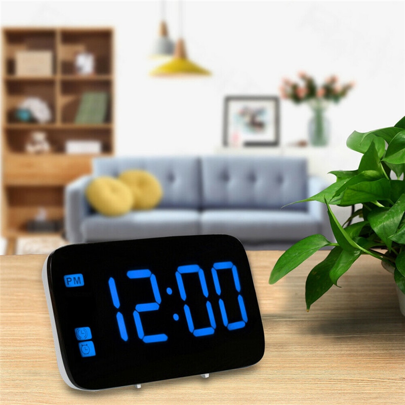USB LED Digital Alarm Clock Snooze Large LCD Display Battery Powered Voice Control Hourly Chime Multi-Function Alarm Clocks