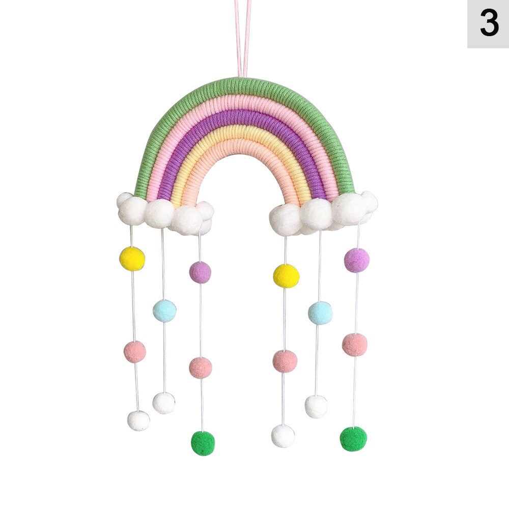 1 PC mignon arc-en-ciel nuages tapisserie feutre boule macramé tenture murale décor à la main tissé Photo accessoire chambre décoration artisanat: 3