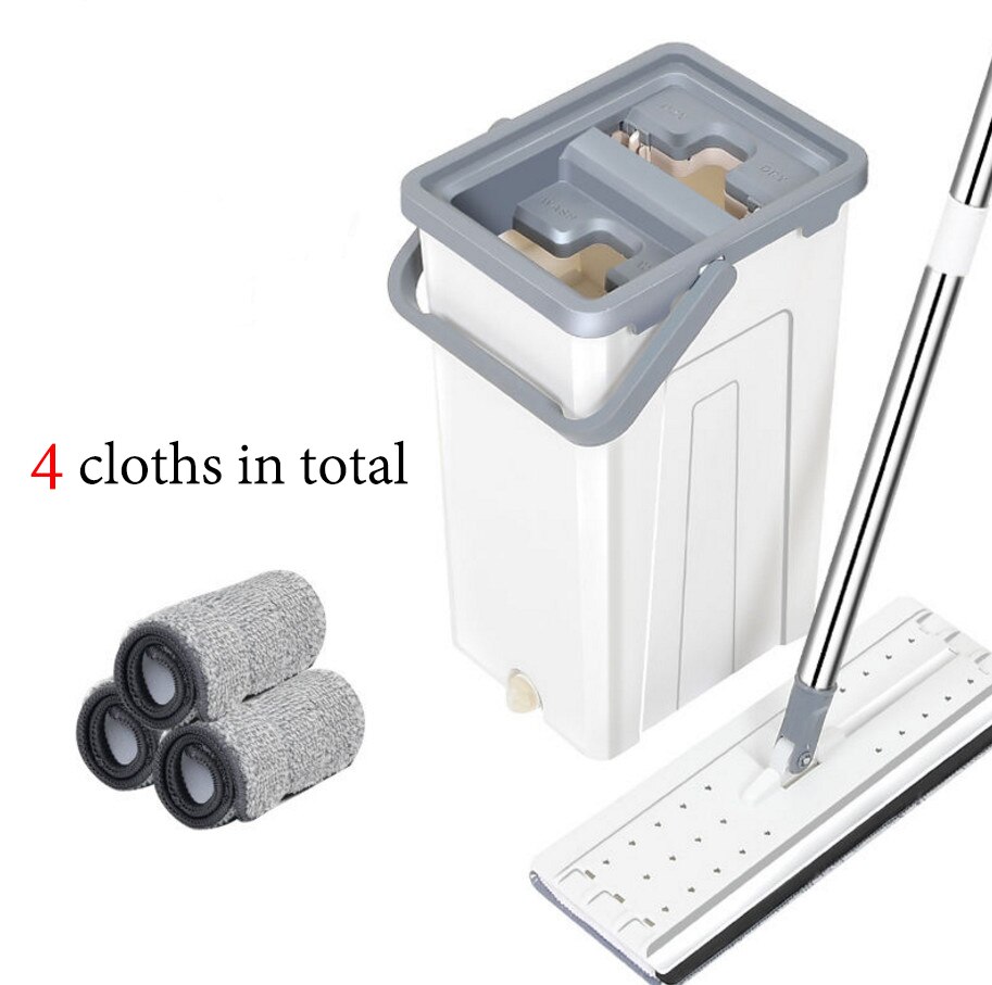 Trapeador de limpieza mágica para perezosos, estera de microfibra de rotación libre, fregona plana para apretar con cubo, herramienta de limpieza de suelo para ventanas del hogar: 4 cloths per bucket