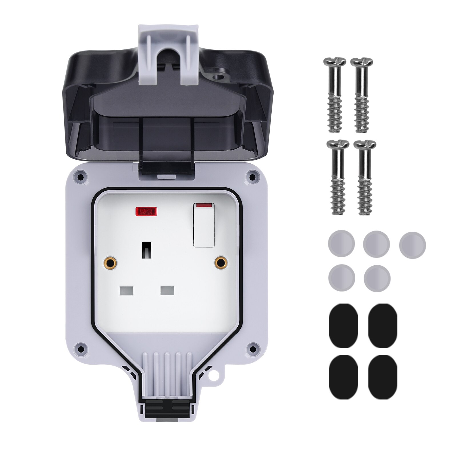 1/2 Gang Outdoor Waterproof Sockets Switch UK Switched IP66 Weatherproof Waterproof Outdoor BOX Wall Socket With Indicator light: 1