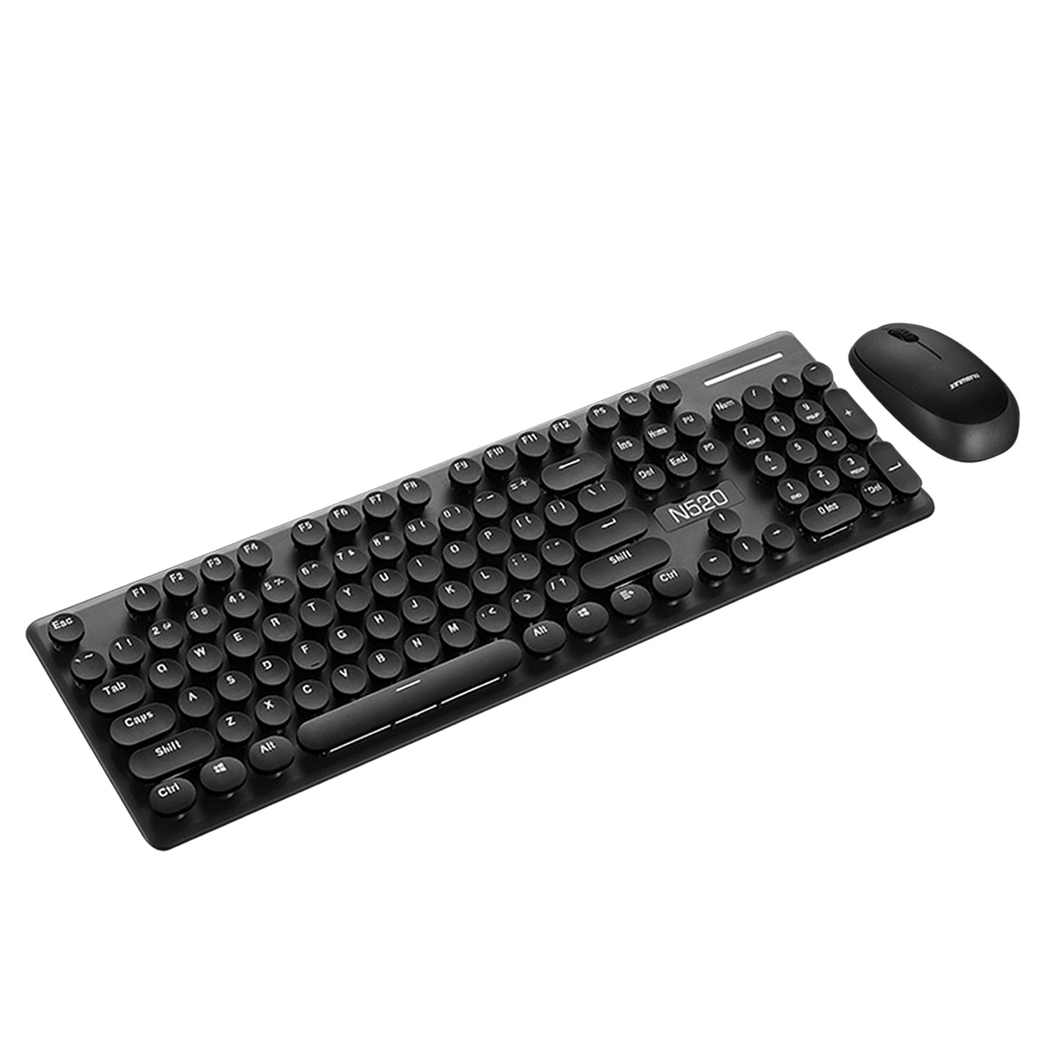 Ääninen retro kirjoituskone tyyli langaton 104 näppäintä näppäimistö näppäimistö näppäimistö söpö hiiri pc pöytätietokone kannettava kotitoimisto: Musta