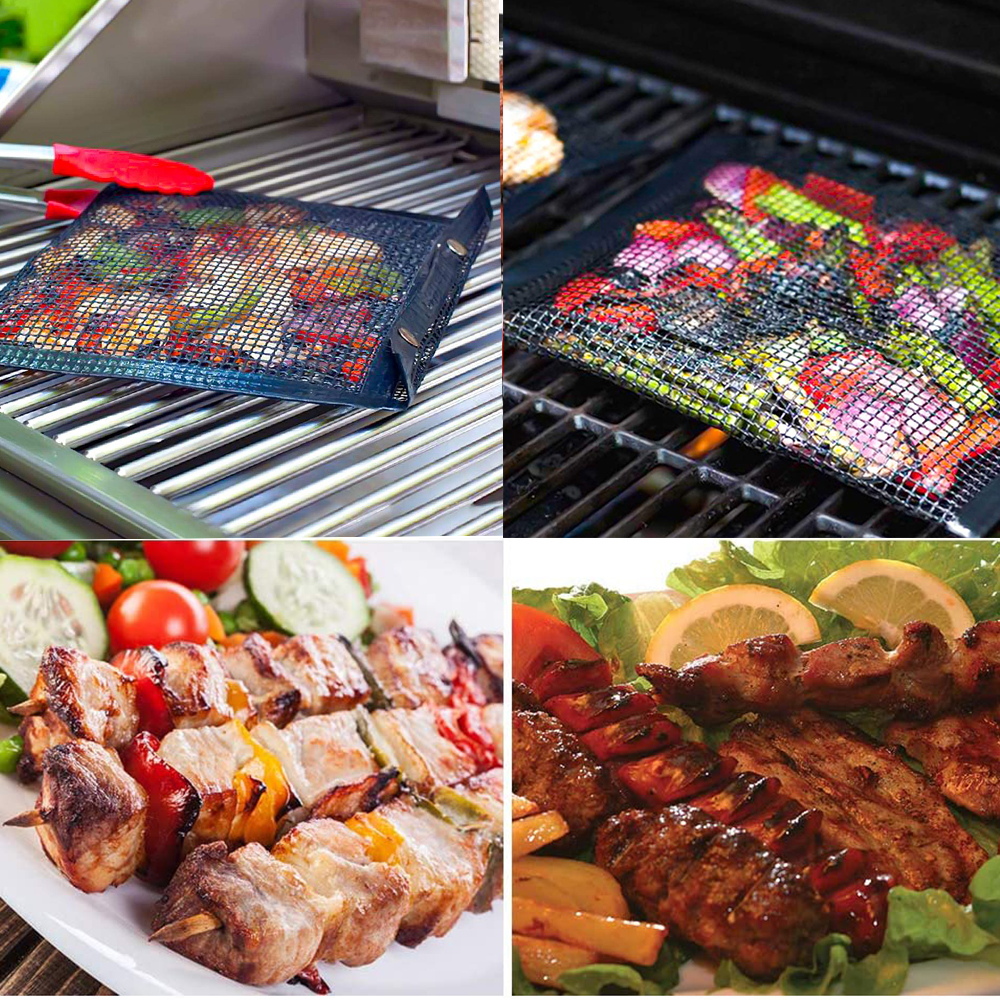 ikke-pinne mesh grillpose gjenbrukbare bbq poser frukt grønnsaker kjøtt oppbevaringspose varmebestandig kjøkken utendørs grillverktøy